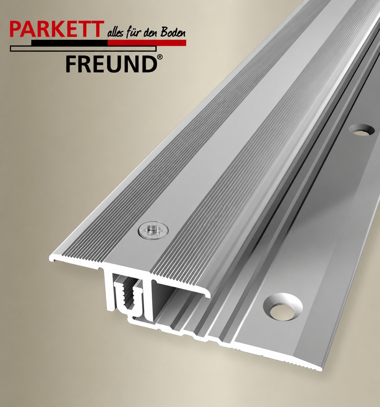 Twin Profi Übergangs-Profil f. Parkett, Laminat,

Kork 90 cm lang Alu silber -  Art. 19500904


