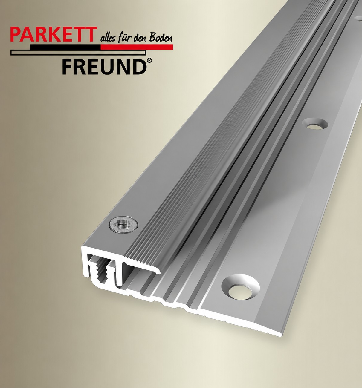 Combi End-Profil PF 377V 

für Vinyl-/Designbeläge Alu eloxiert 

edelstahl 270 cm -  Art. 19832702

