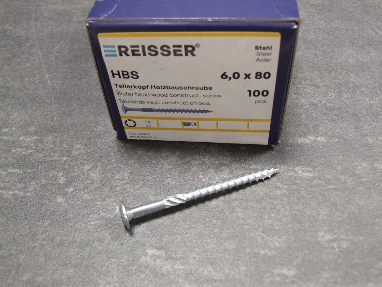 HBS Tellerkopf Holzbauschraube, TX 30, 

6x80 mm, TG, ETA, blau verzinkt; 61215/9

