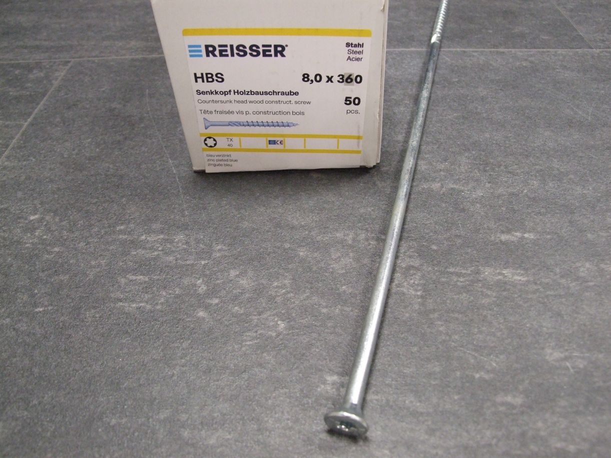 HBS Senkkopf Holzbauschraube, TX 40, 

8x360 mm, TG, ETA, hell verzinkt; 

4005674530996


