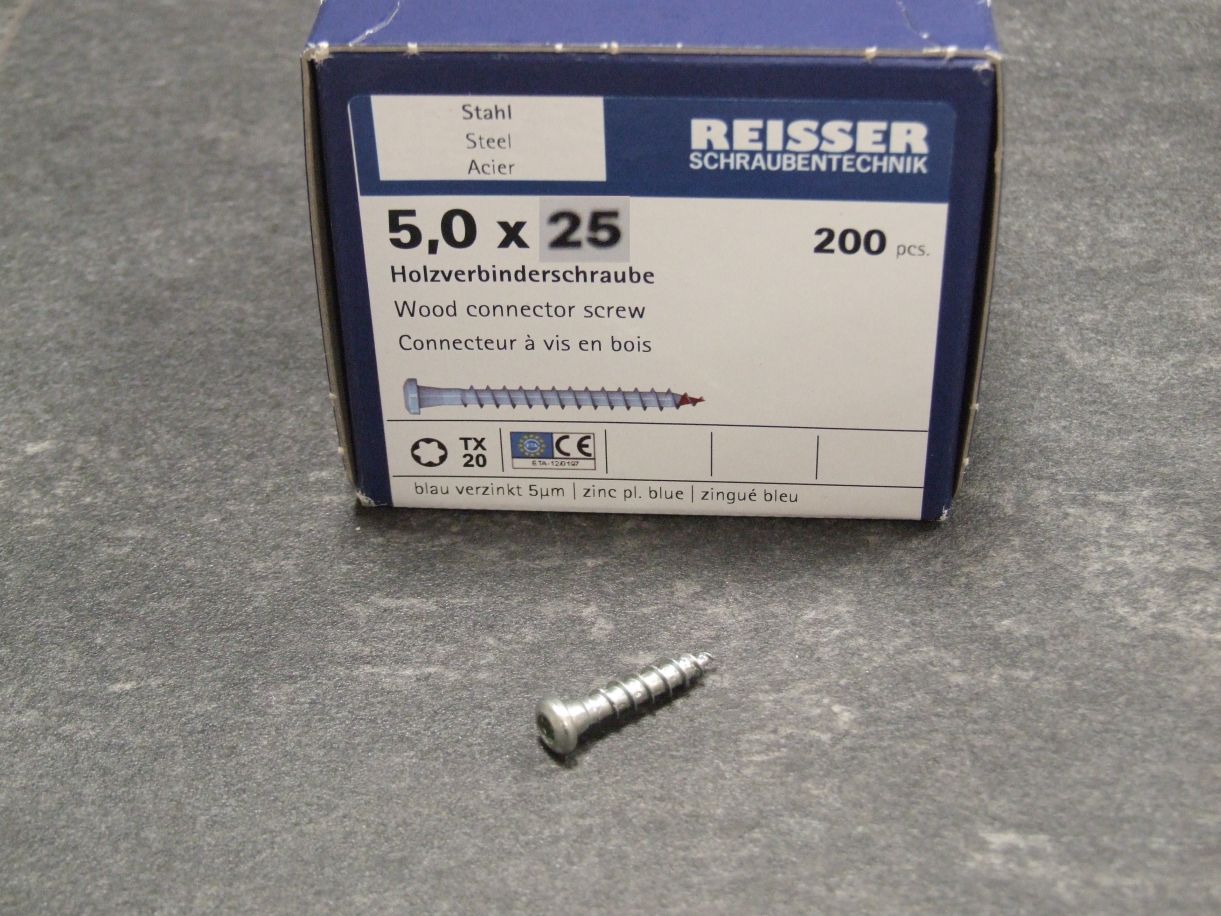 Holzverbinderschraube Pan Head 5x25 mm,

TX20, Stahl verzinkt blau, ETA, 4005674143462

