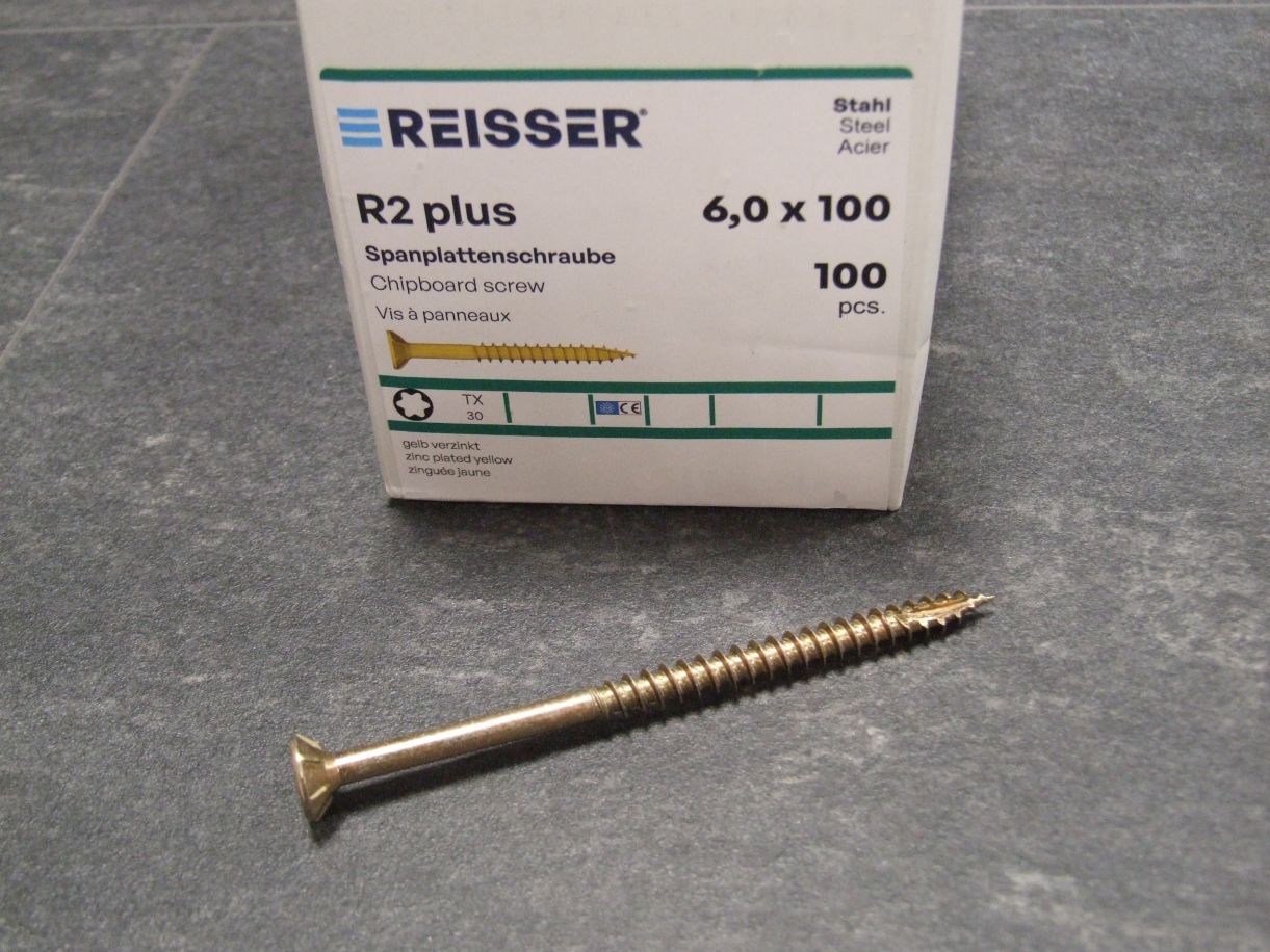 R2 plus Senkkopfschraube 6x100 mm, 

Torx, TG, gelbverz., 100 St./VE, 34518/7

