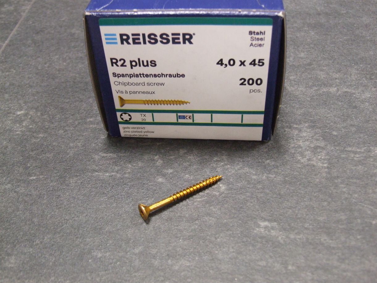 R2 Plus Senkkopfschraube 4x45 mm, Torx, TG 

gelbverz., 200 St./VE, 4005674039413

