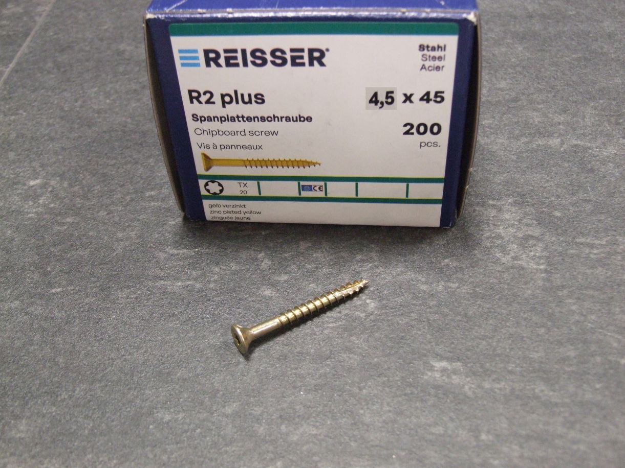 R2 plus Senkkopfschraube 4,5x45 mm,

Torx20, TG, gelbverz., 200 St./VE

4005674039444 

