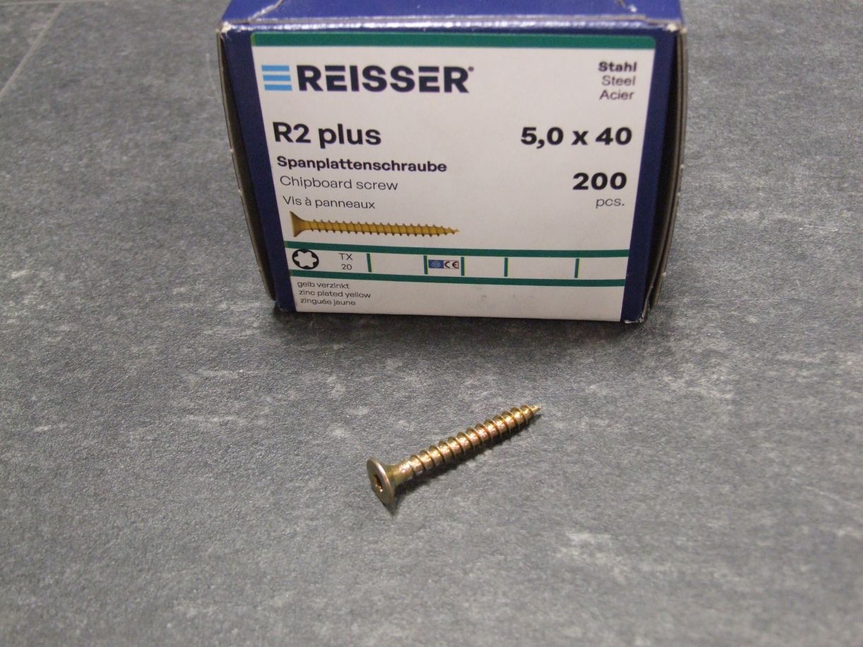 R2 Plus Senkkopfschraube 5x40 mm, Torx, 

VG, gelbverz., VE=200 St. Kleinpaket 389396

