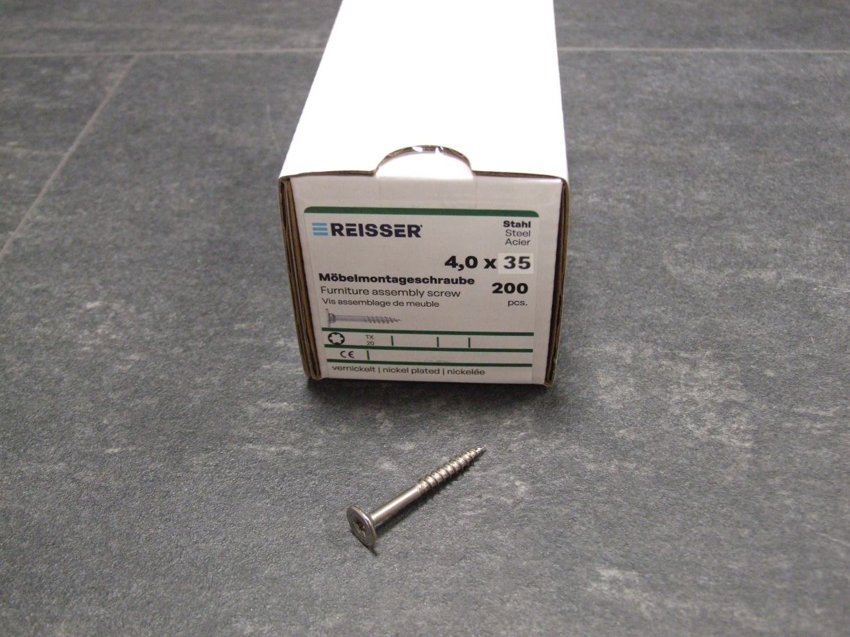 Möbel-Montageschraube 4,0x35 mm, TG, 

glänzend vernickelt, VE=200 St., 532921

