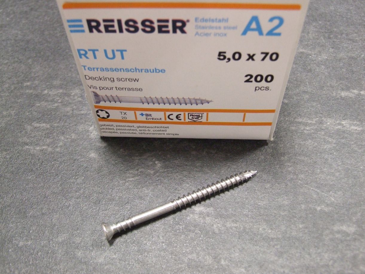RT UT Terrassenschraube Flachsenkkopf, 5x70 mm, TG, Edelstahl A2, 125833

