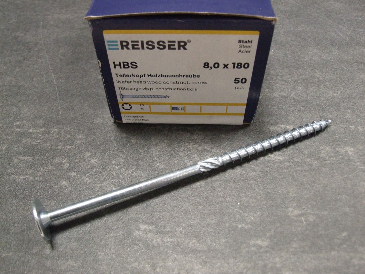 HBS Tellerkopf Holzbauschraube 8x180 mm, 

TX40, TG, ETA, blau verzinkt; 53157/3

