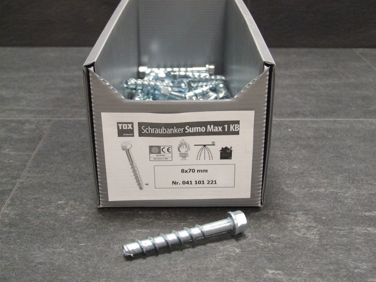Schraubanker Sumo Max 1 KB, 8x70 mm, 

verzinkt, ETA-22/0332, 

Feuerwiderstandsklasse R120, 041 101 221


