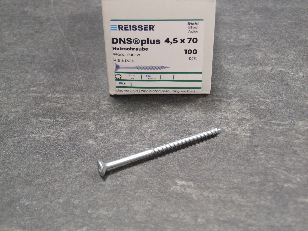 DNS plus Spanplattenschraube 4,5x70 mm, TG

TX20, blau passiviert, 100 St./VE,  525299 

