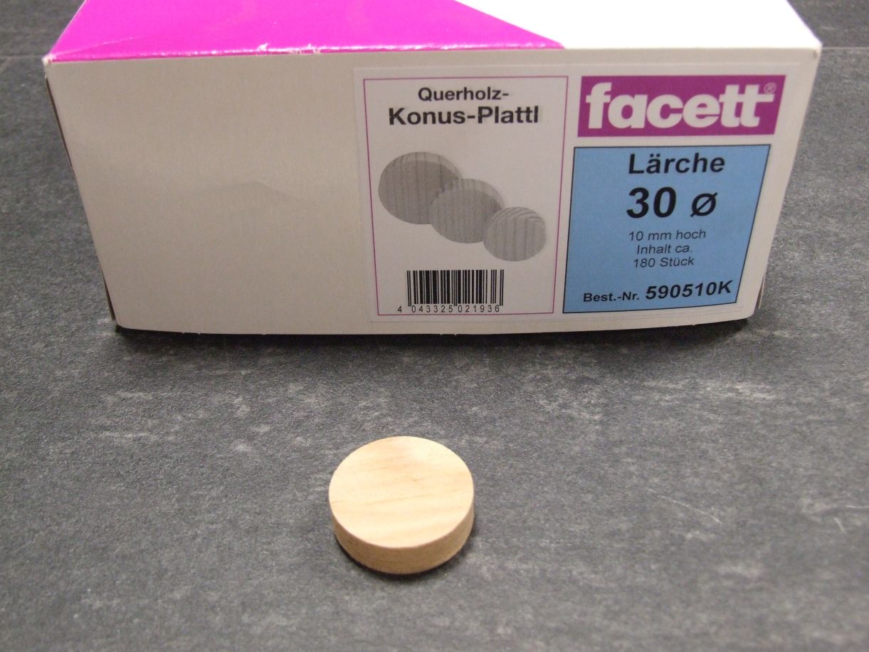 Konusplättchen 30 mm; Lärche; 

ca. 180 St./Karton, 590510

