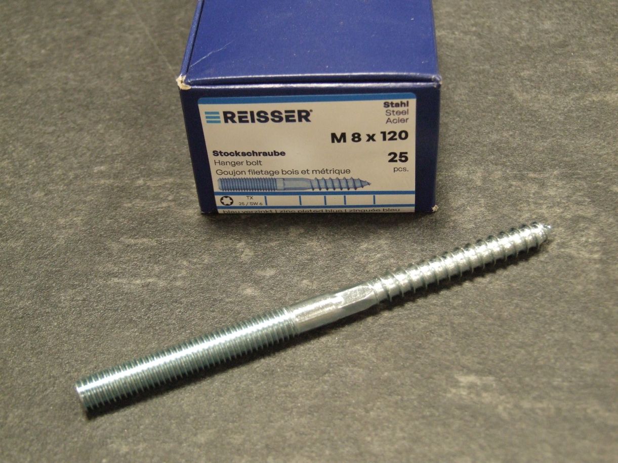 Stockschraube RN 306, TX, 8x120mm, 

Stahl verzinkt blau passiviert, 

25 St./Paket, 329453

*Abverkauf/Sonderpreis*

