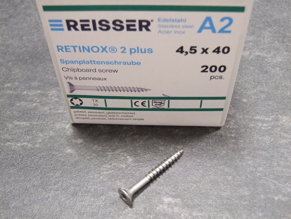 Retinox 2plus Senkkopfschraube 

4,5x40 mm, TG, Edelstahl, Torx, 019460

