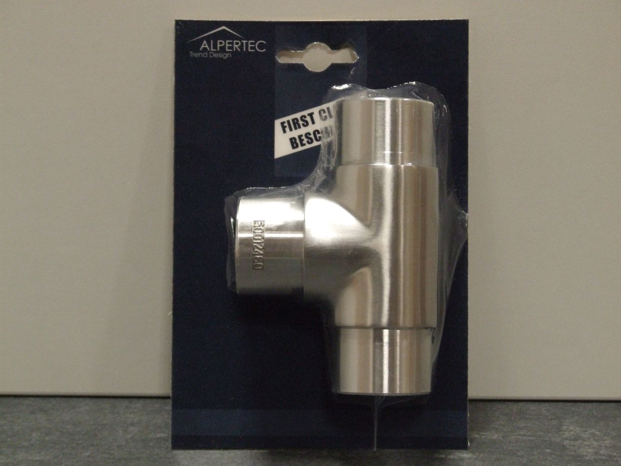 Rohrverbinder T-Form für Rohr 42,4x2 mm, 

Edelstahl K240/320 matt, 50012460K1, 

Materialgüte 1.4401


