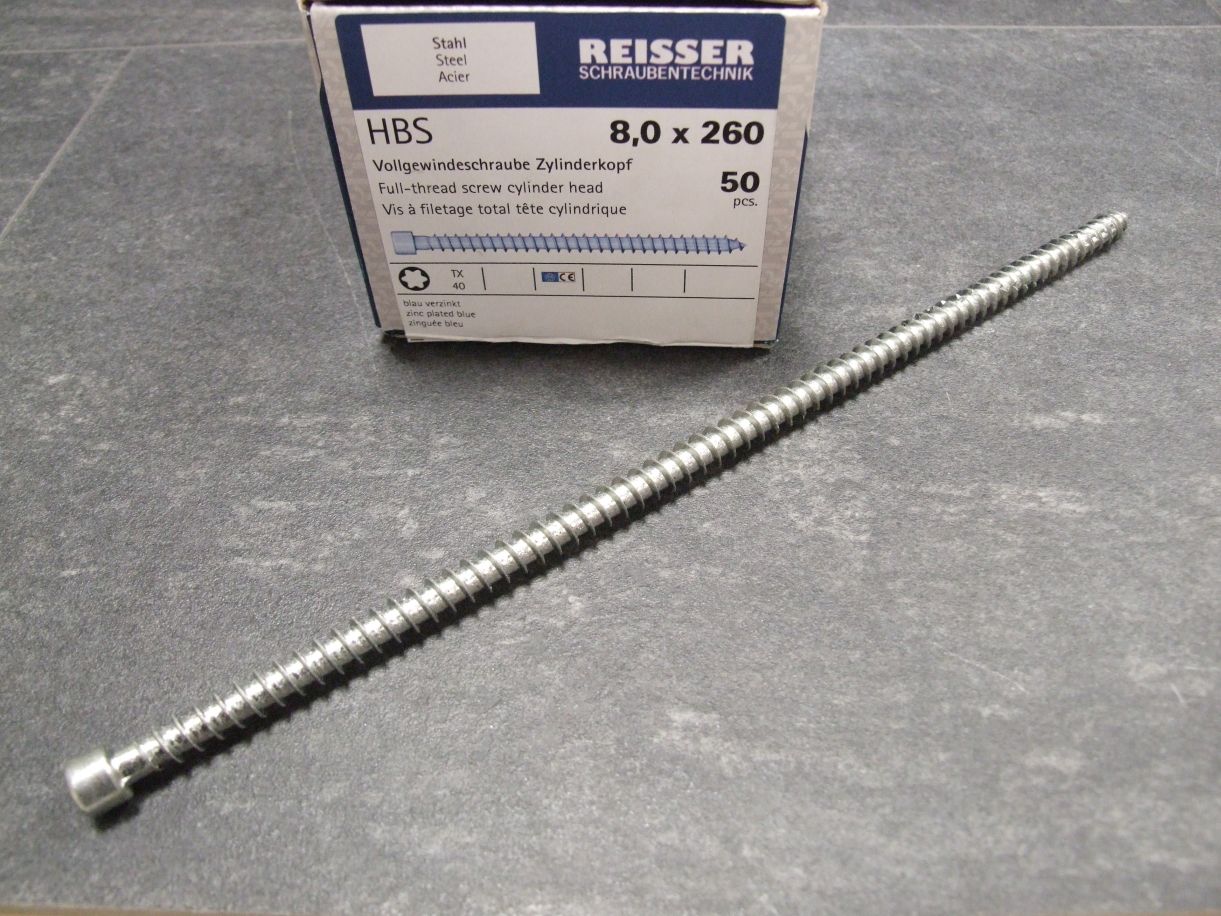 HBS Vollgewindeschraube Zylinderkopf, TX 40, 

8x260 mm, VG, ETA, blau verzinkt; 71315/3


