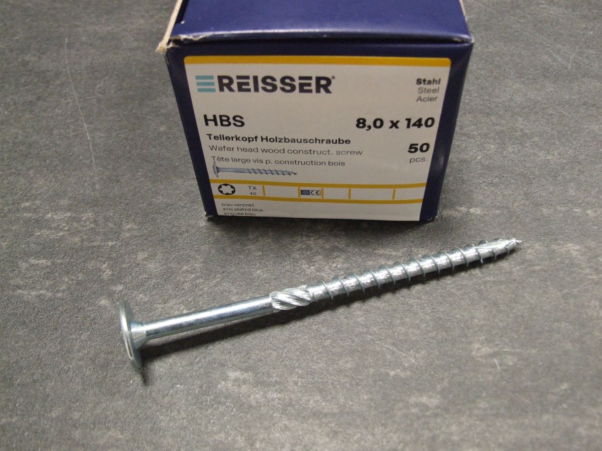 HBS Tellerkopf Holzbauschraube 8x140 mm, 

TX40, TG, ETA, blau verzinkt; 53154/2


