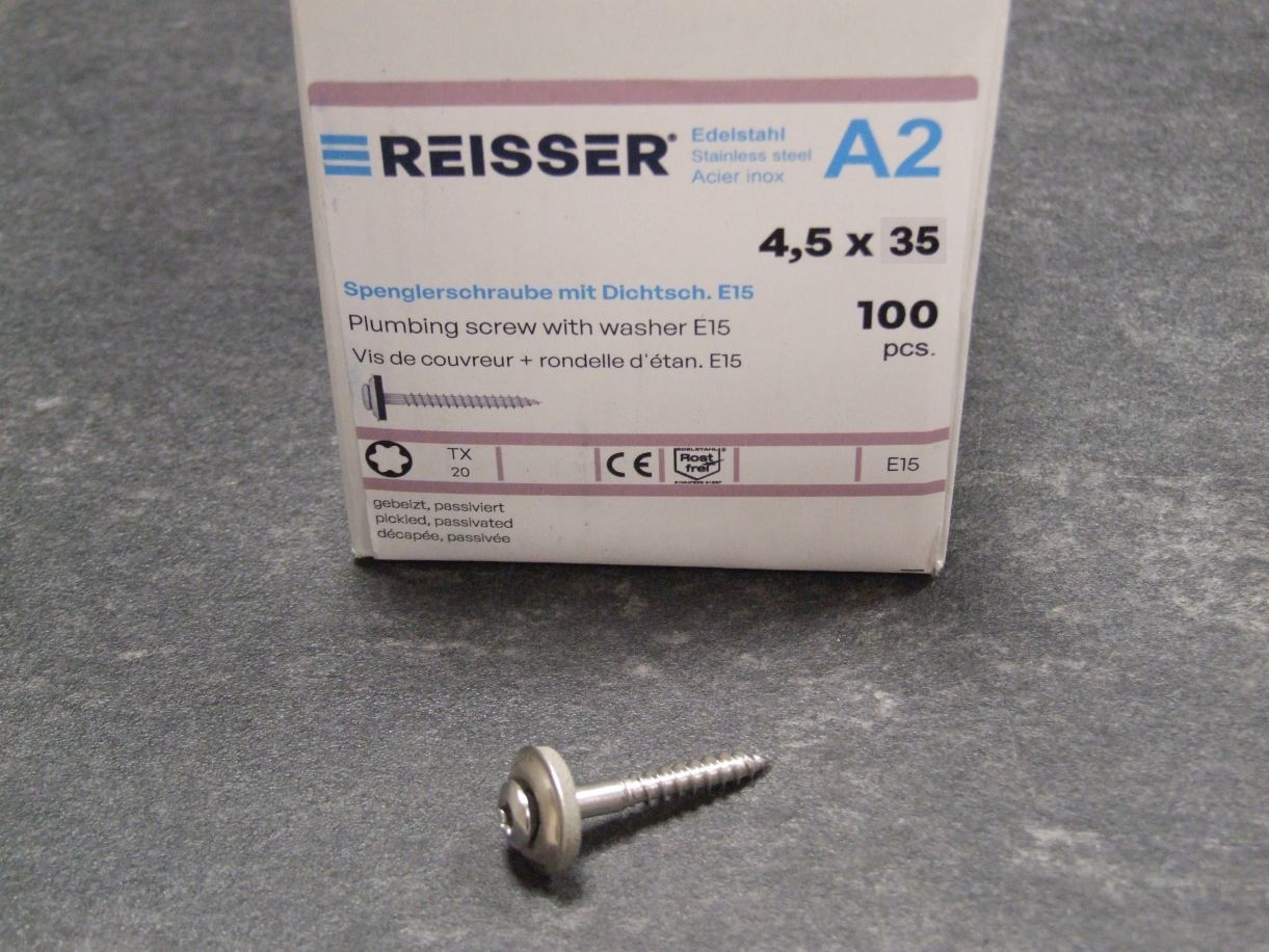 Spenglerschraube mit 15 mm Dichtscheibe, 4,5x35 mm, Edelstahl A2, TX20, 436038

