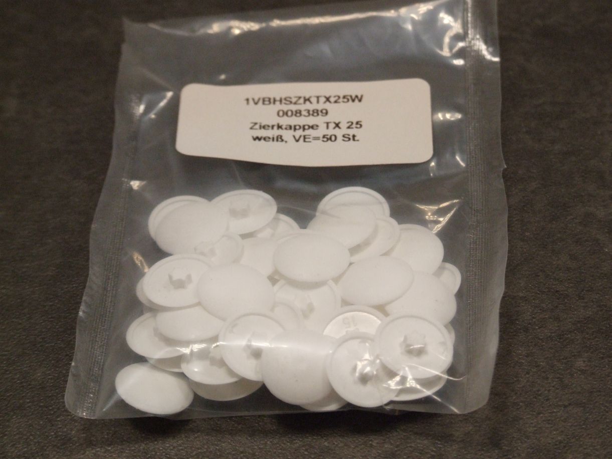 Zierkappen 15 mm, für Schrauben mit Torx25, Kunststoff weiß RAL 9010, 1 VE= 50 St. ,4005674008389

