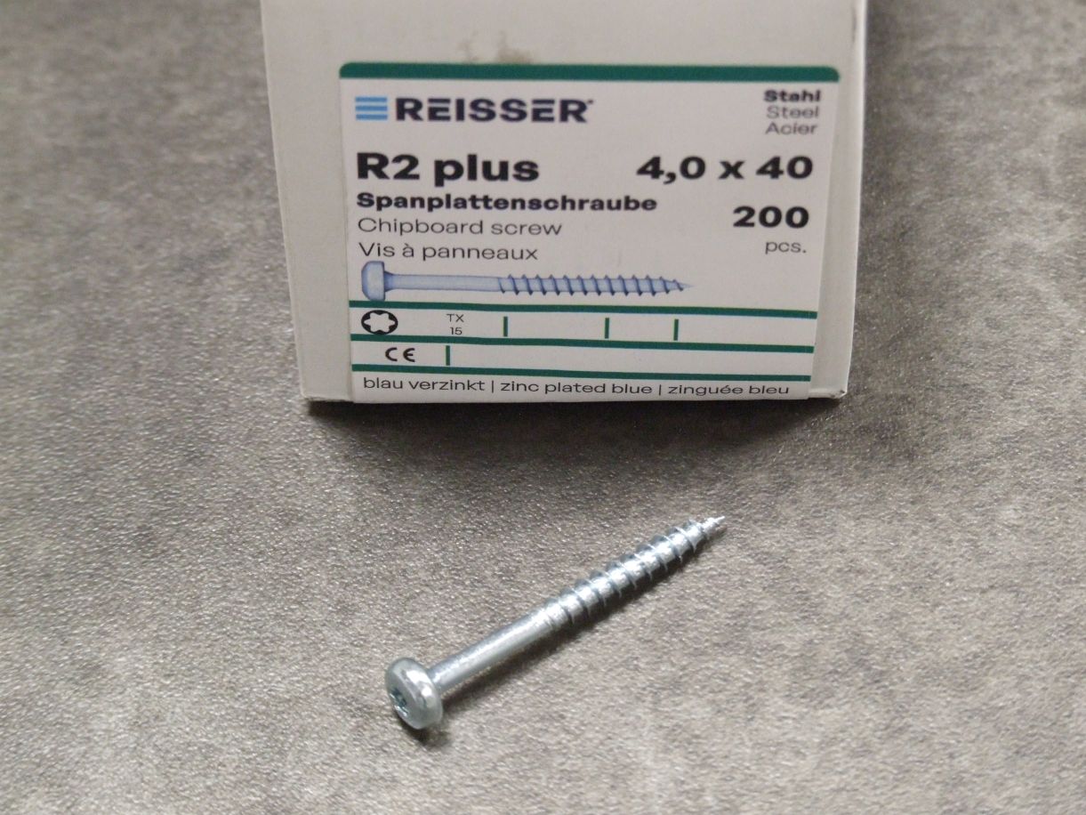 Pan-Head Spanplattenschraube R2 plus RN 9254, 4x40 mm, TG, TX15, blau verzinkt, 544580

