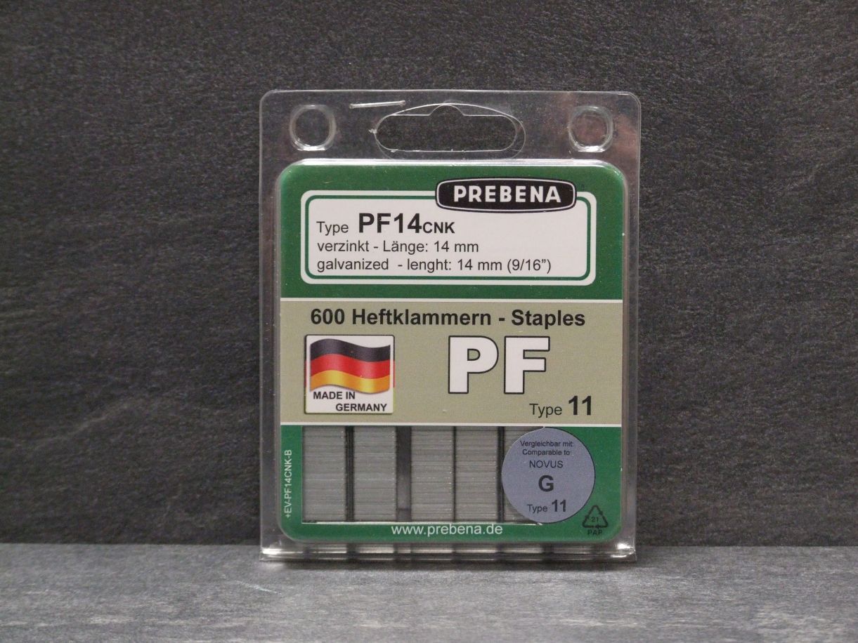 PREBENA Tackerklammern PF14 CNK

10,55x14 mm, verzinkt, 1000 St./VE

