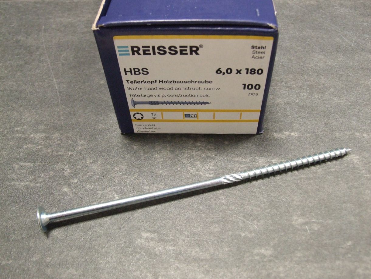 HBS Tellerkopf Holzbauschraube 6x180 mm, 

TX30, TG, ETA, blau verzinkt; 4005674612258

