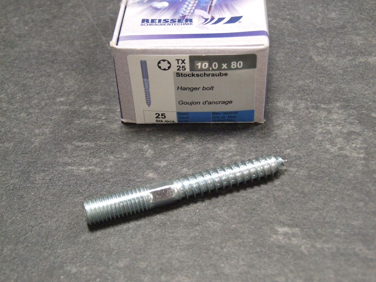 Stockschraube RN 306, TX 10x80mm, 

Stahl verzinkt blau passiviert, 

25 St./Paket, 06005/9

*Abverkauf/Sonderpreis*

