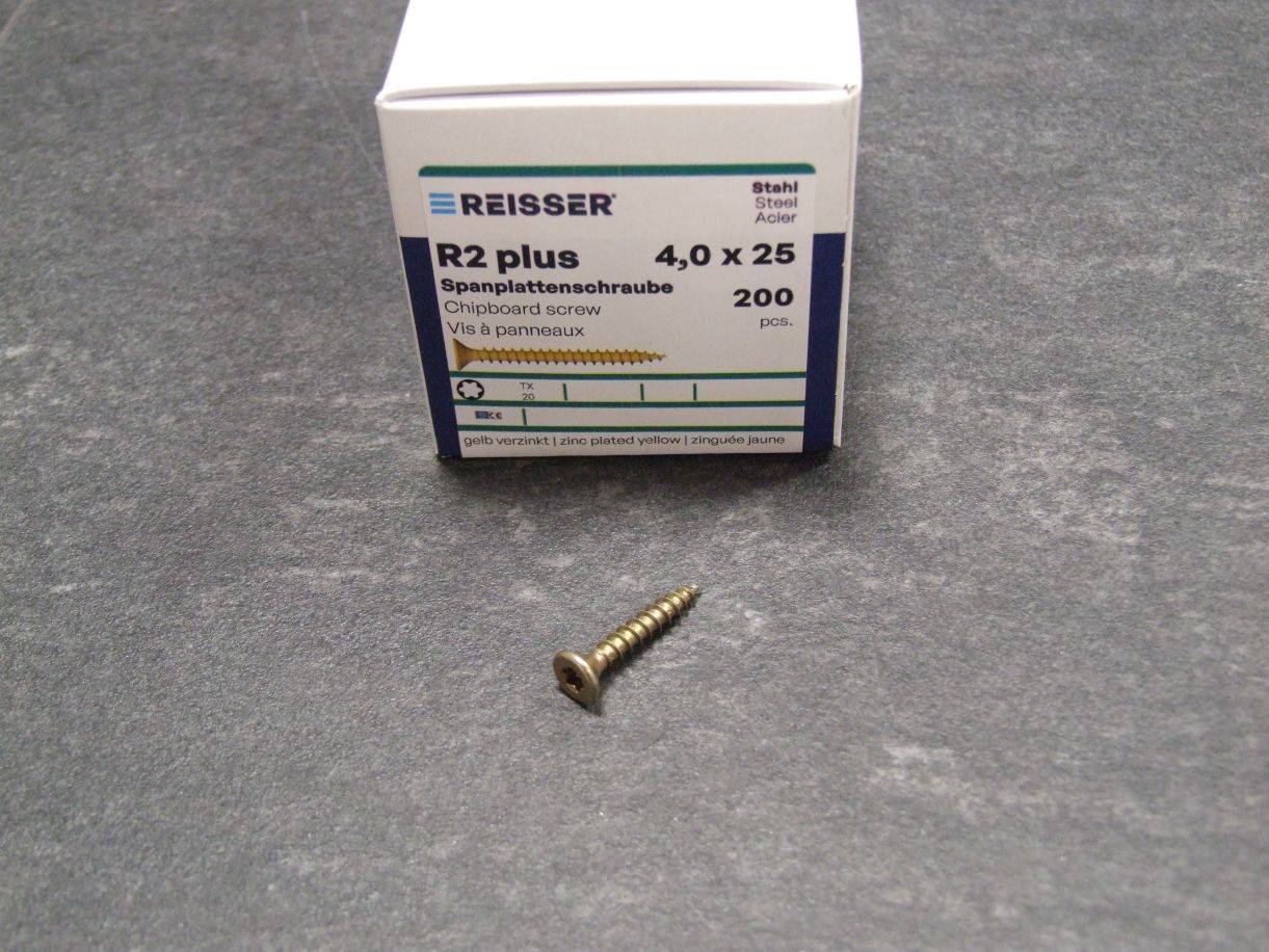 R2 plus Senkkopfschraube 4x25 mm, 

Torx, VG, gelbverzinkt, Kleinpaket =200 St., 

4005674039376


