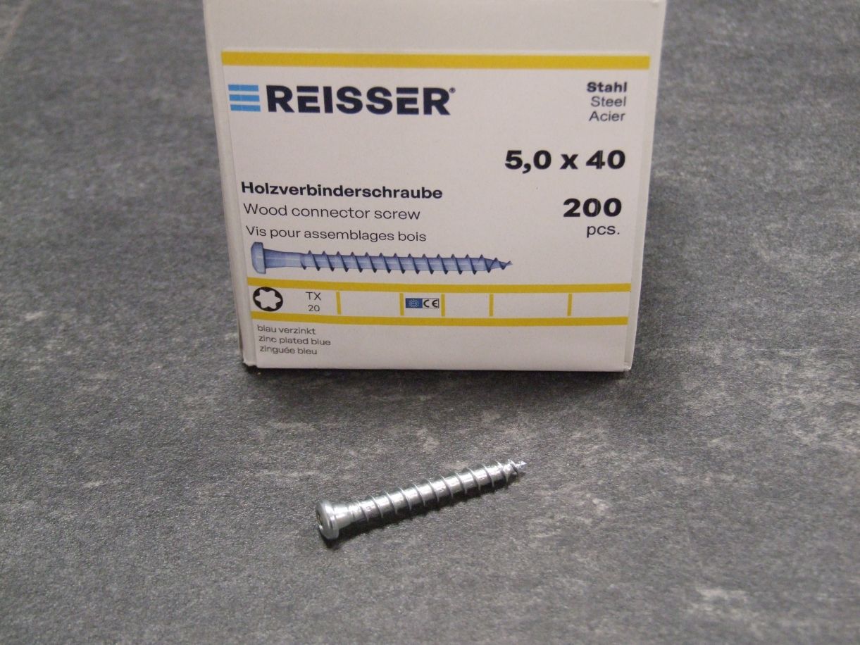 Holzverbinderschraube Pan Head 5x40 mm, 

TX20, Stahl verzinkt blau, ETA, 4005674143509

