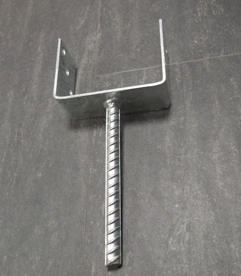 Pfostenträger U-Form 

mit Betonanker aus Riffelstahl, 

141x100x200 mm, feuerverzinkt, 214302

