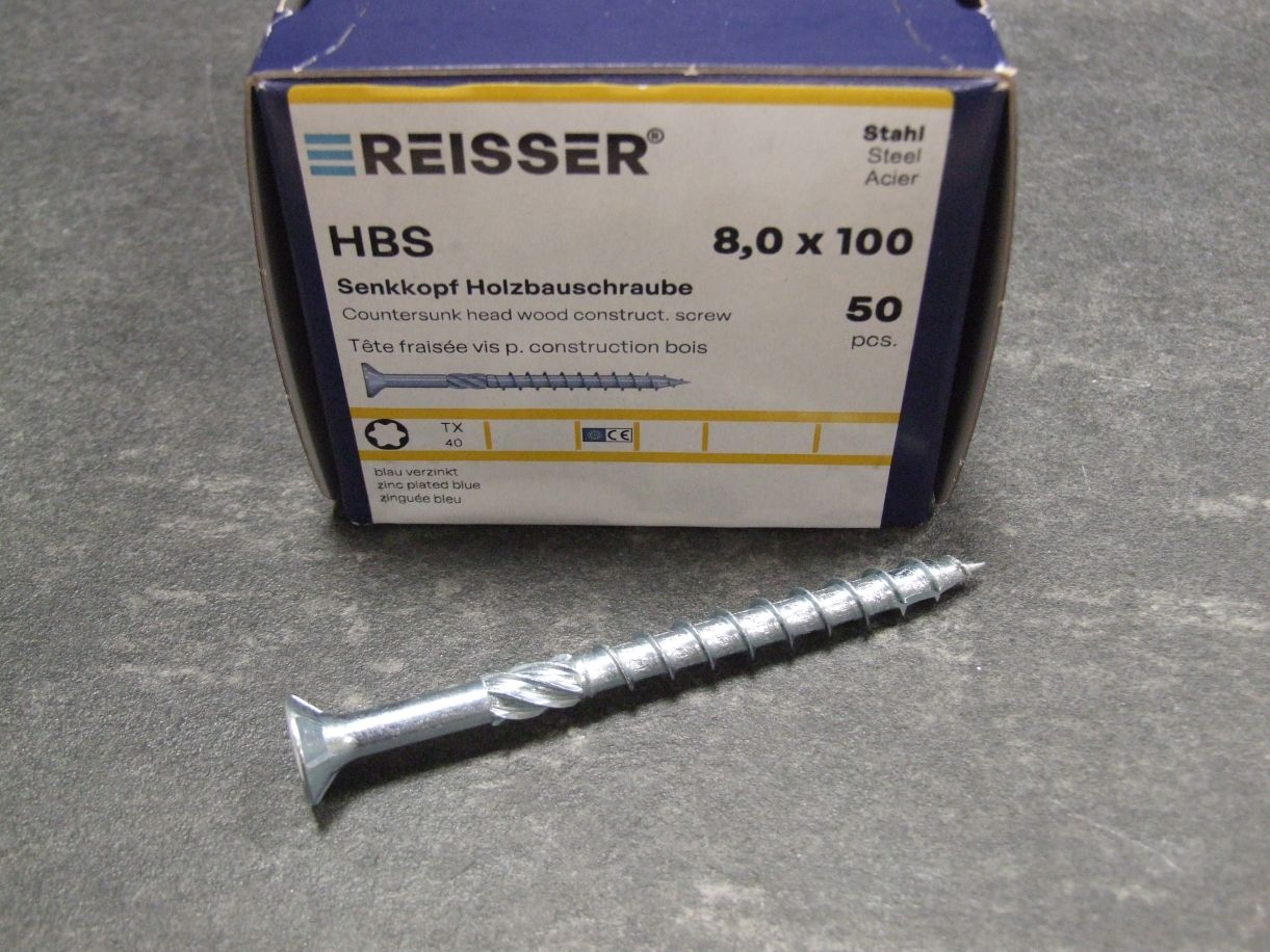 HBS Senkkopf Holzbauschraube, TX 40, 

8x100 mm, TG, ETA-11/0106, hell verzinkt; 

4005674530385

