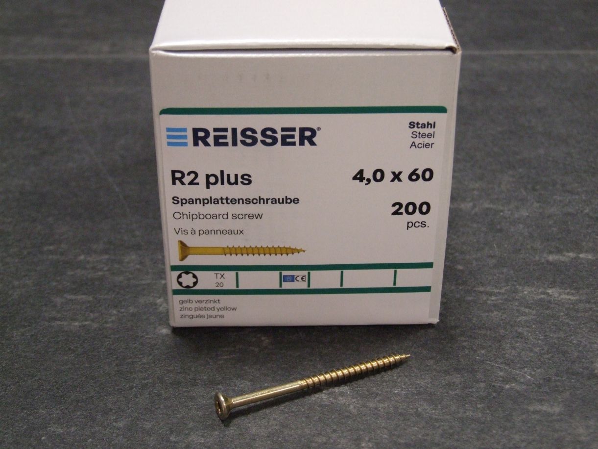 R2 plus Senkkopfschraube 4x60 mm, 

Torx 20, Stahl gelbverz., VE=200 St., 374613

