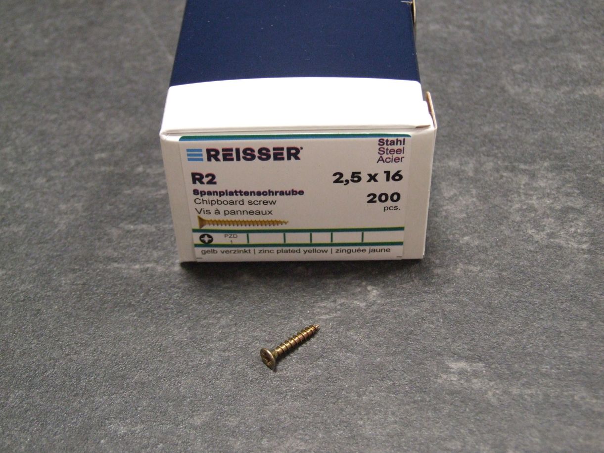 R2 Schraube Flachsenkkopf 2,5x16 mm, PZ1, verzinkt gelb, 352031

