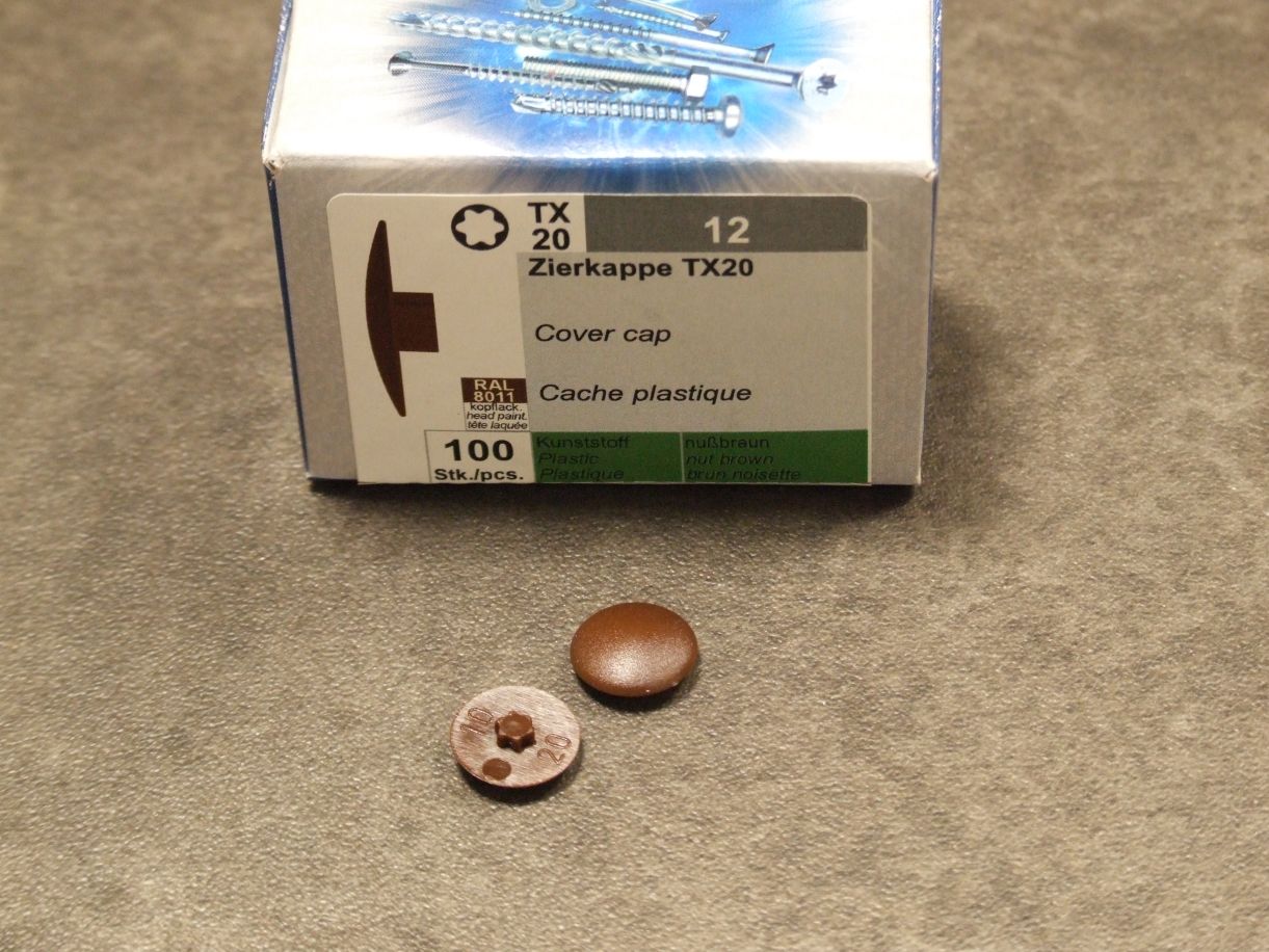 Zierkappen 12 mm, für Schrauben mit Torx 20, Kunststoff  nussbraun RAL 8011, VE= 100 St., 712248


