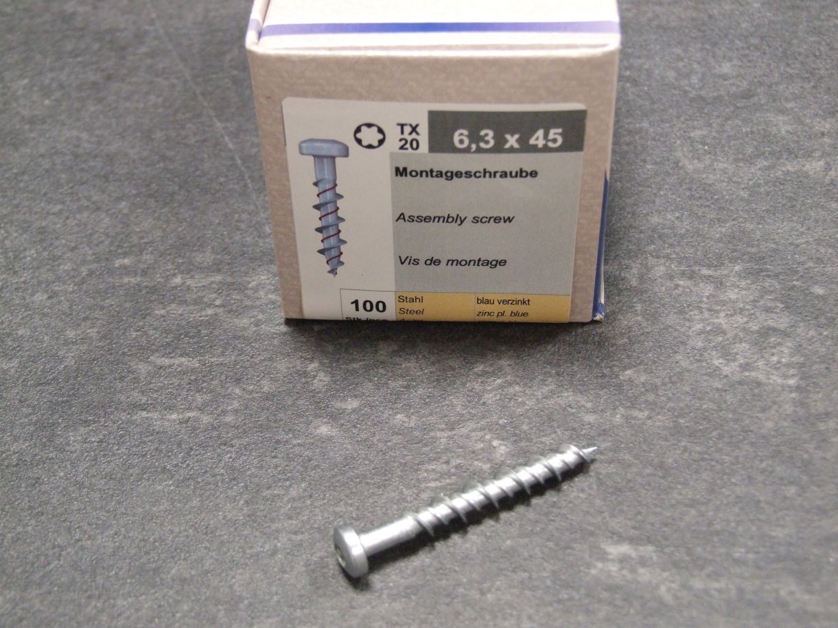 Montageschraube Pan Head 6,3x45 mm, TG, 

blau passiviert, VE= 100 St. 4005647135498

