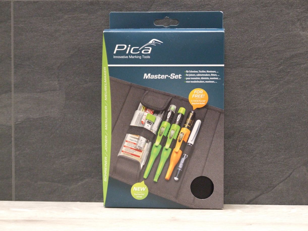 PICA Master-Set Schreiner 55010

Pica Dry Longlife Automatic Pencil 3030

1 Pica Automatic Pencil

1 Pica refill set graphite H

1 Pica refill set Joiner graphite H

1 Pica refill set Basic graphite 2B"

1 Pica Classic Pen

