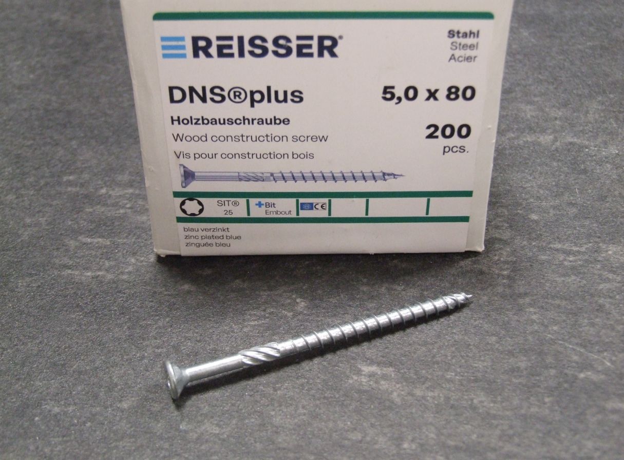 DNS plus Spanplattenschraube 5x80 mm, TG

TX20, blau passiviert, 200 St./Großpak., 456395


