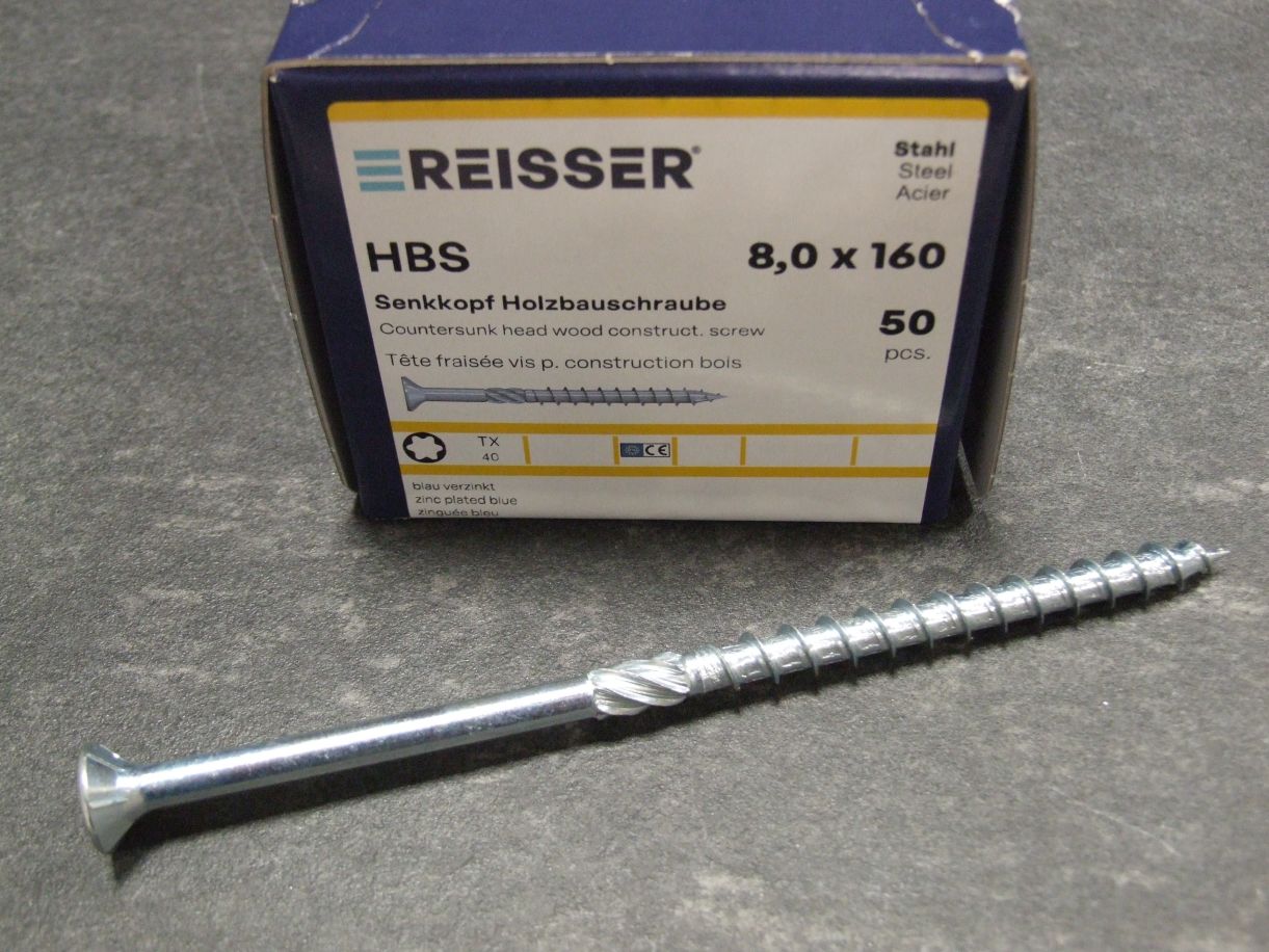 HBS Senkkopf Holzbauschraube, TX 40, 

8x160 mm, TG, ETA, hell verzinkt; 530668

