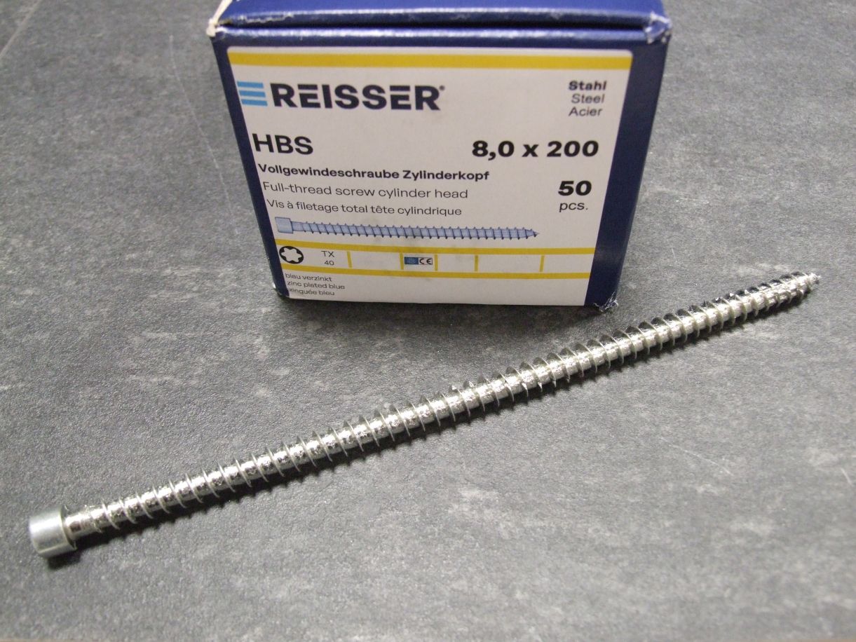 HBS Vollgewindeschraube Zylinderkopf, TX 40, 

8x200 mm, VG, ETA, blau verzinkt; 71309/2

