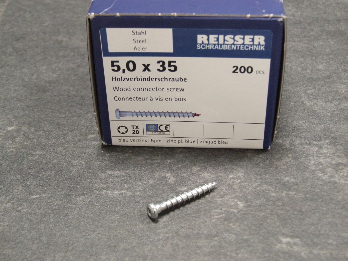 Holzverbinderschraube Pan Head 5x35 mm, 

TX20, Stahl verzinkt blau, ETA, 4005674143486

