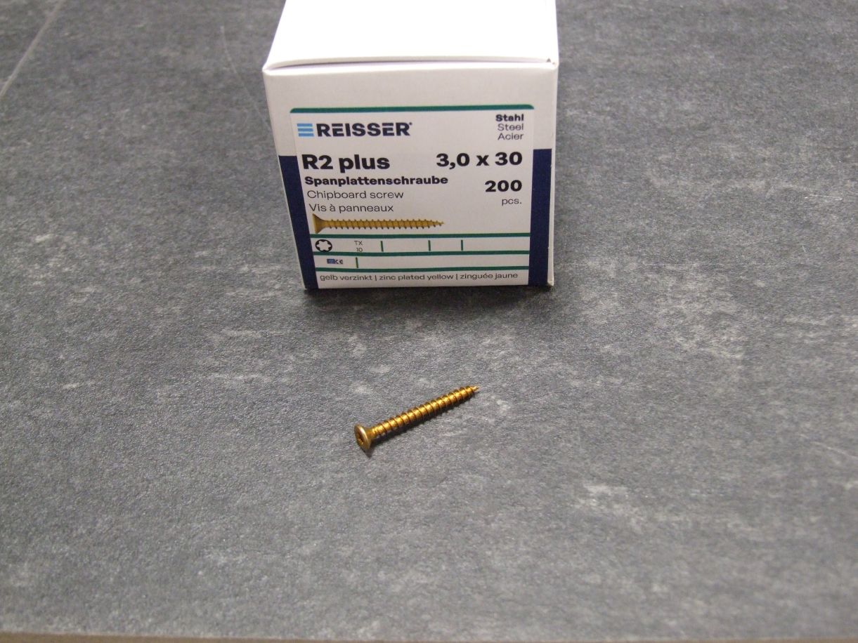 R2 plus Senkkopfschraube 3x30 mm, 

Torx, gelbverz. 200 St. Kleinpaket, 389259

