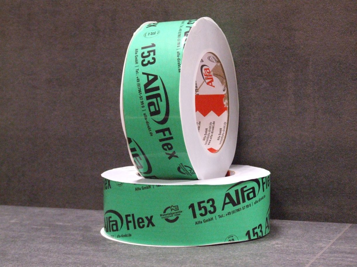 Alfa Flex 153 Dampfsperrklebeband 

50 mm x 25 m, aggressive Klebkraft, 

hohe Alterungsbeständigkeit, 153 2550

