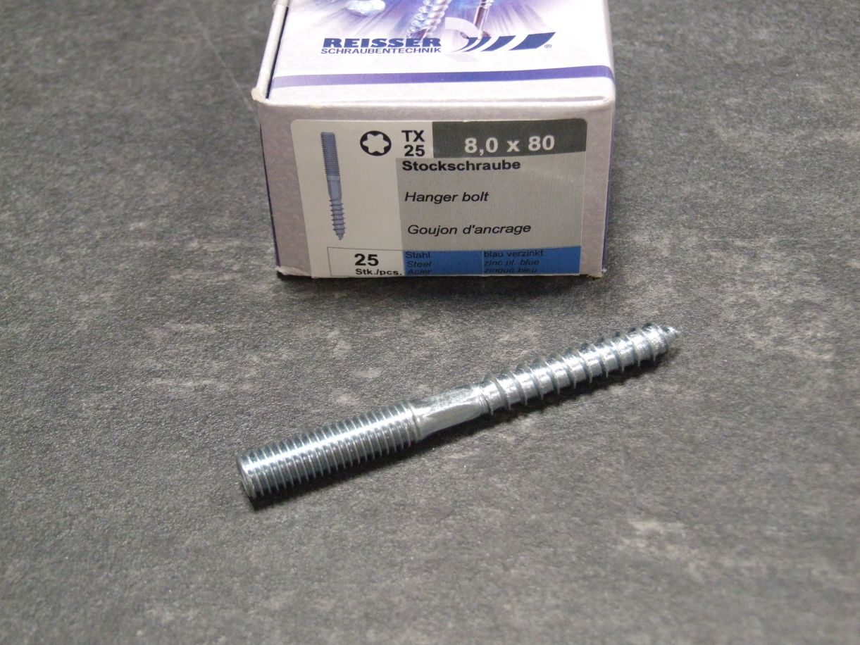 Stockschraube RN 306, TX, 8x80 mm, 

Stahl verzinkt blau passiviert, 

25 St./Paket, 060035

* Sonderpreis/Abverkauf*

