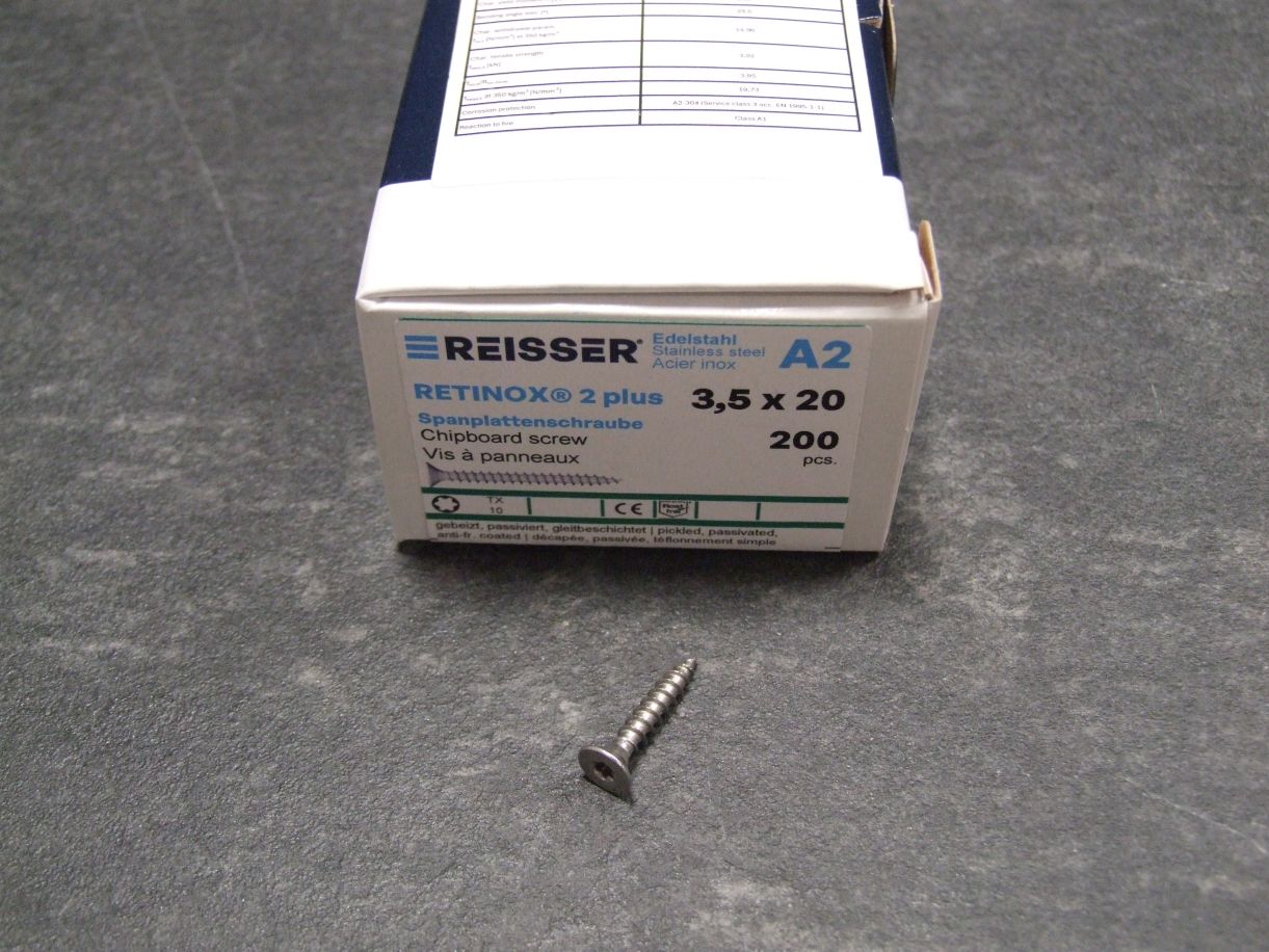 Retinox 2plus Senkkopfschraube 3,5x20 mm, 

TG, Edelstahl A2, 01929/3 ; 200 Stück


