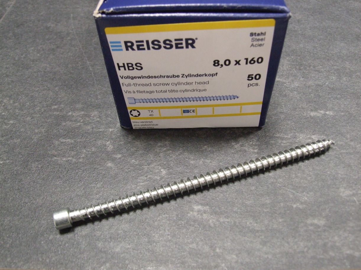 HBS Vollgewindeschraube Zylinderkopf, TX 40,

8x160 mm, VG, ETA, blau verzinkt; 71305/4

