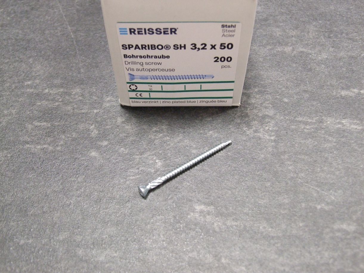 SPARIBO Bohrschraube 3,2x50 mm, 

Linsensenkkopf, blau verzinkt, 

VE=200 Stück, 4005674186575

