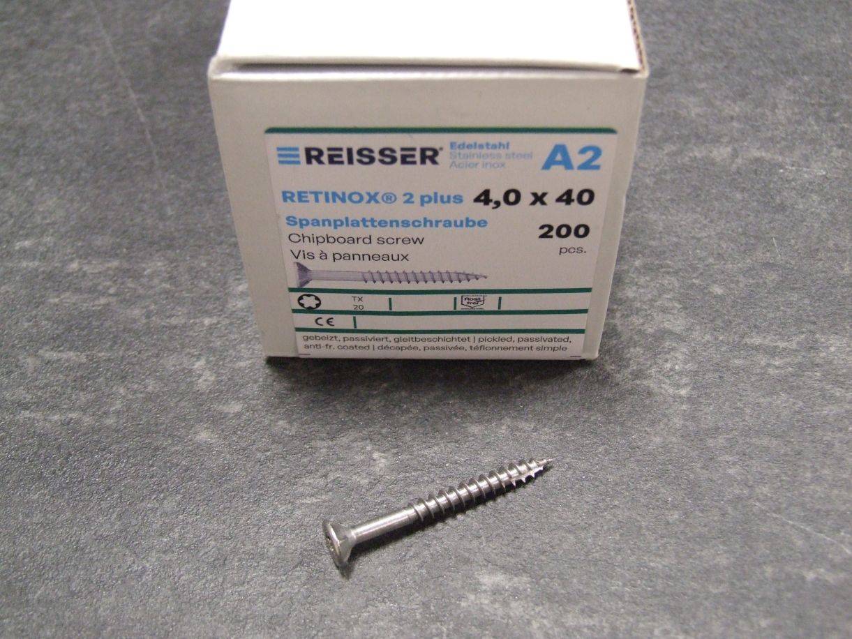 Retinox 2plus Senkkopfschraube 

4x40 mm, TG, Edelstahl A2, Torx, 019385


