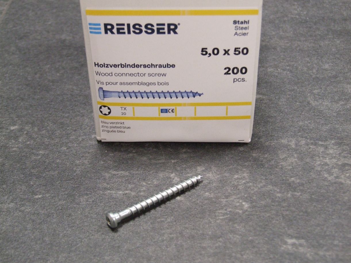 Holzverbinderschraube Pan Head 5x50 mm, 

TX20, Stahl verzinkt blau, ETA, 4005674143523

