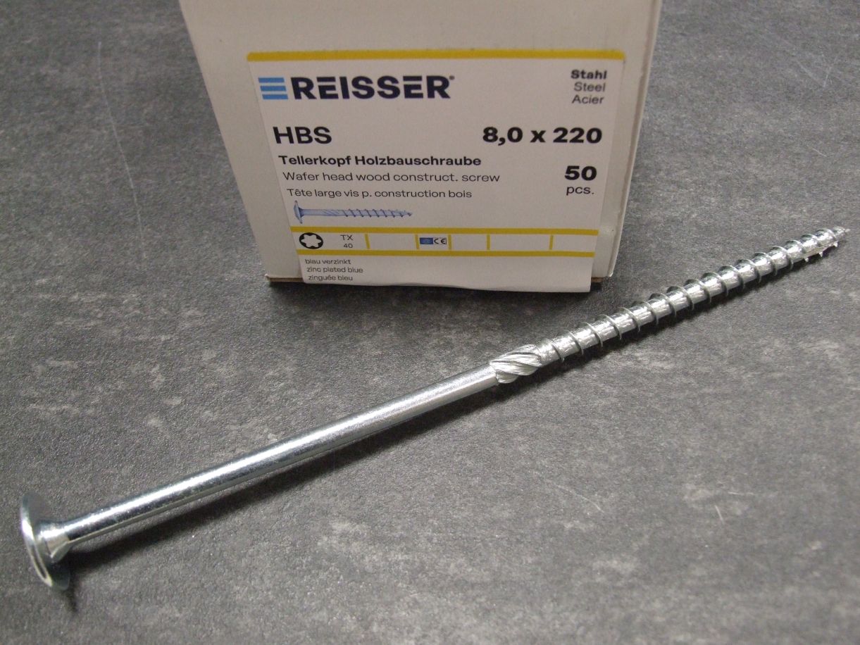 HBS Tellerkopf Holzbauschraube 8x220 mm, 

TX40, TG, ETA, blau verzinkt; 4005674531610

