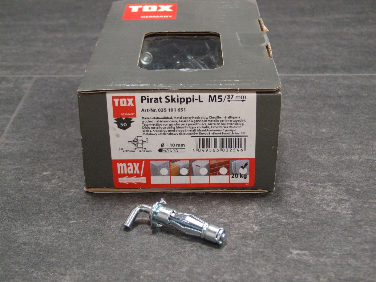 Metallhakendübel Pirat Skippi M5x37 

mit Haken, 50 St./VE, 035101651

