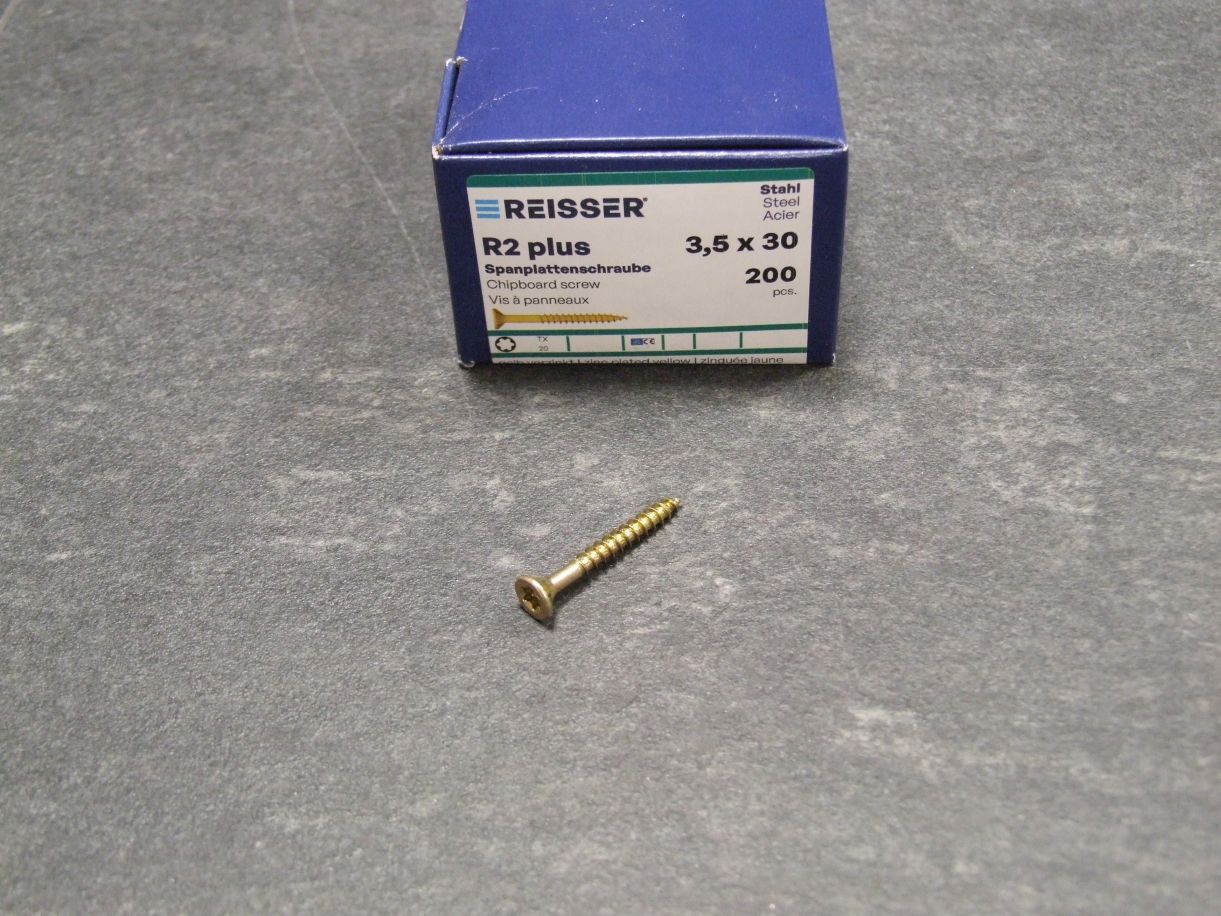 R2 plus Senkkopfschraube 3,5x30 mm,  

TX20, TG, gelbverz., 200 St. Kleinpaket, 039338 


